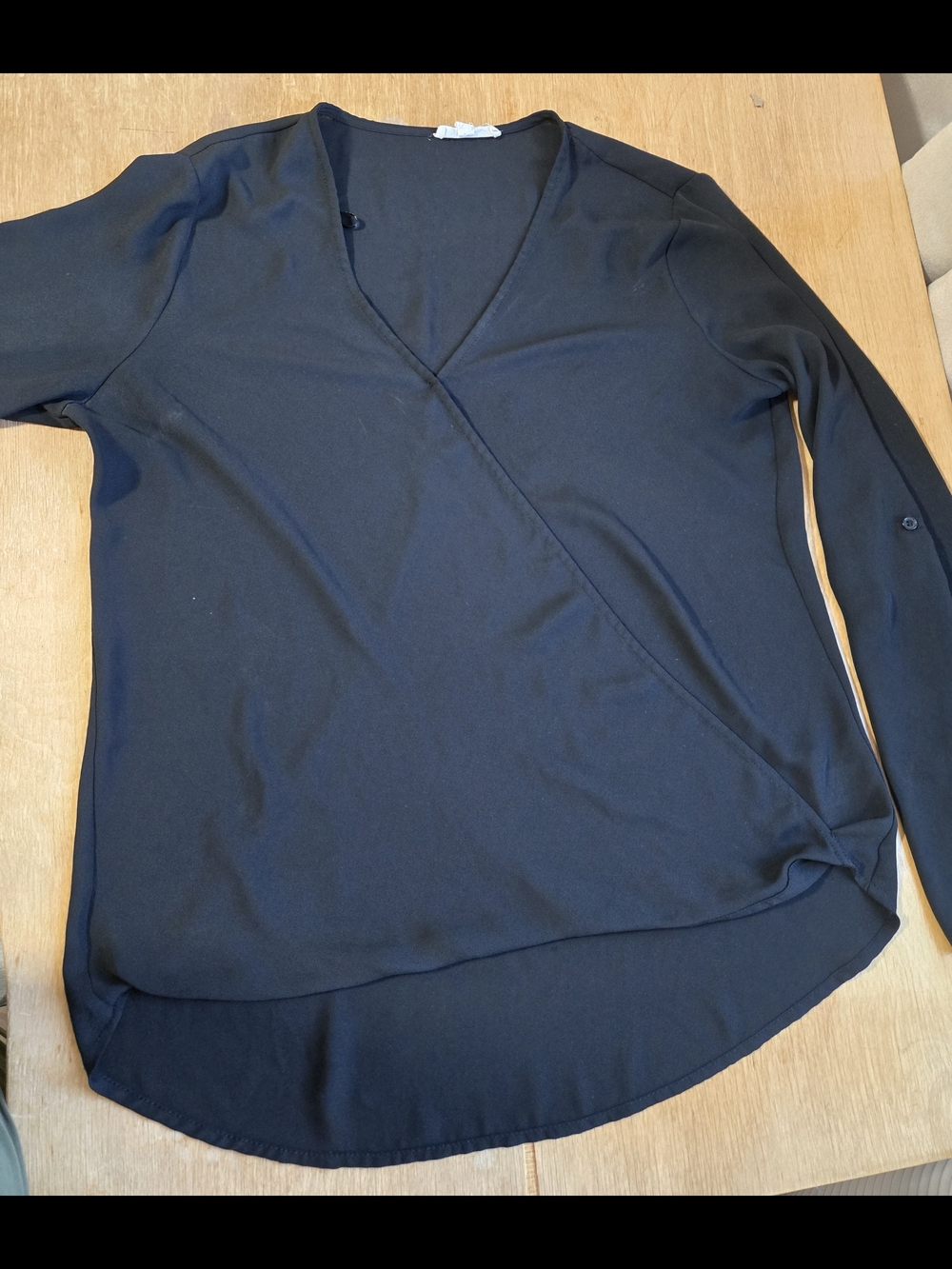 Pleione Black Faux Wrap Long Sleeve Blouse Size M
